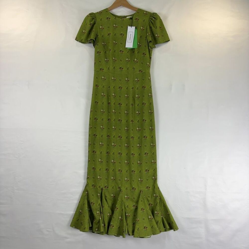 RHODE Olive Green Floral Midi Dress